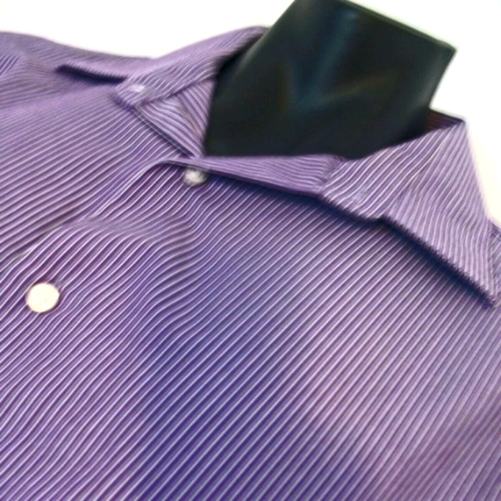 Structure Button Front Dress Shirt Sz 17-17.5 Purple Striped